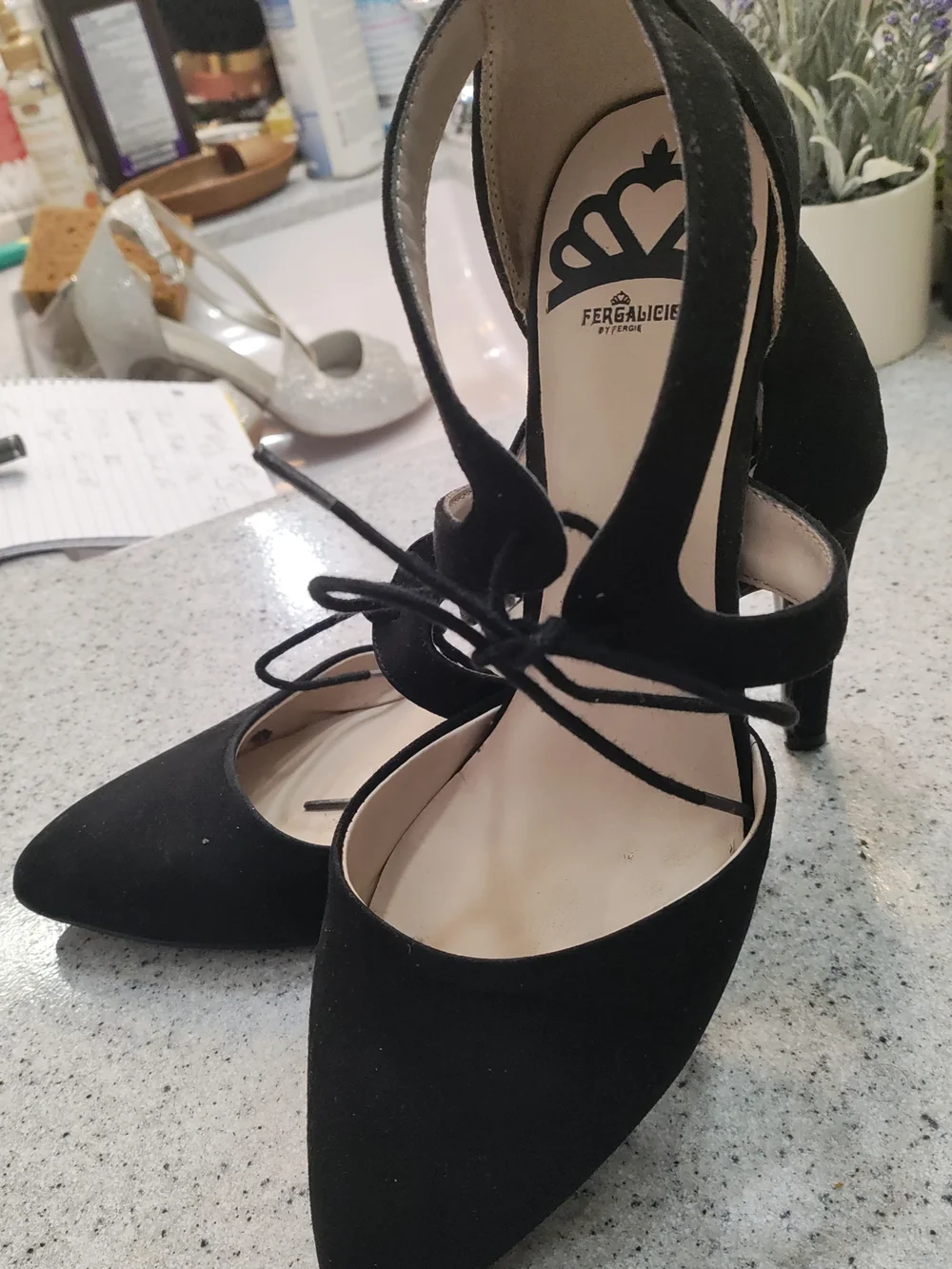 Fergalicious Black Pointed Toe Lace-Up Heels